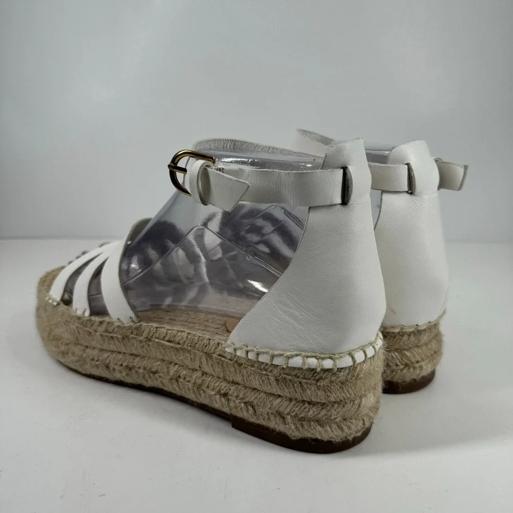 J. Crew Women's 8 White Leather Ankle Strap Gladiator Espadrille Flatform Sandal